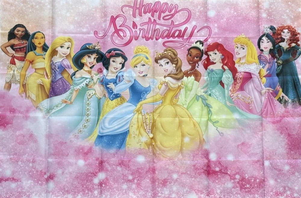 Disney Princess Themed Birthday Banner 5ft x 3ft NEW «Happy Birthday» Pink
