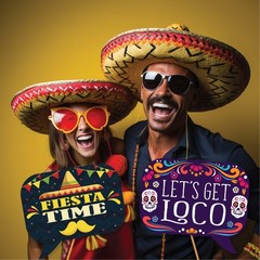 Fiesta Photo Booth Props – 41-pc Photobooth Kit with 8 x 10-Inch Sign, 60 Adh…