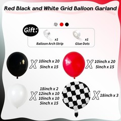 Racing Car Balloons Arch Garland Kit, Red and Black White Checkered Foil Ball…