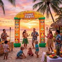 Colorful 8.5 FT Self-Inflating Tiki Decoration with LED Lights For Luau Events