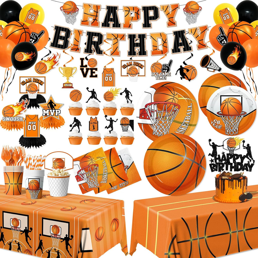 Basketball Party Decorations,206Pcs Basketball Birthday Decorations Include Plat