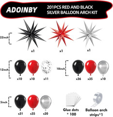 Red, Black & Silver Balloon Arch Kit – 201 Pcs for Birthday & Anniversary Decor