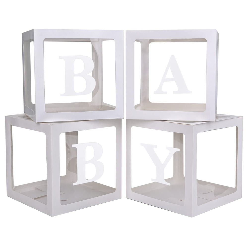 PABUES Baby Boxes with 4 PCS Letters for Baby Shower White Clear Balloon Box …
