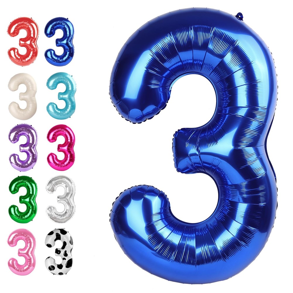 40 Inch Navy Blue 3 Large Number Balloon, 3 13 23 30 33 36 38Blue Birthday Pa…