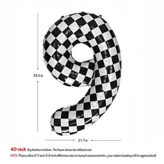 40 Inch Checkered Number 9 Balloon Black and White Checkered Large Foil Numbe…
