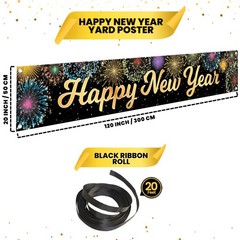 KatchOn, Happy New Year Banner 2026 – Large 120×20 inches, Gold and Black