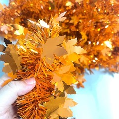 33Ft Thanksgiving Fall Tinsel Garland Shiny Hanging Coarse-Textured Light Orange