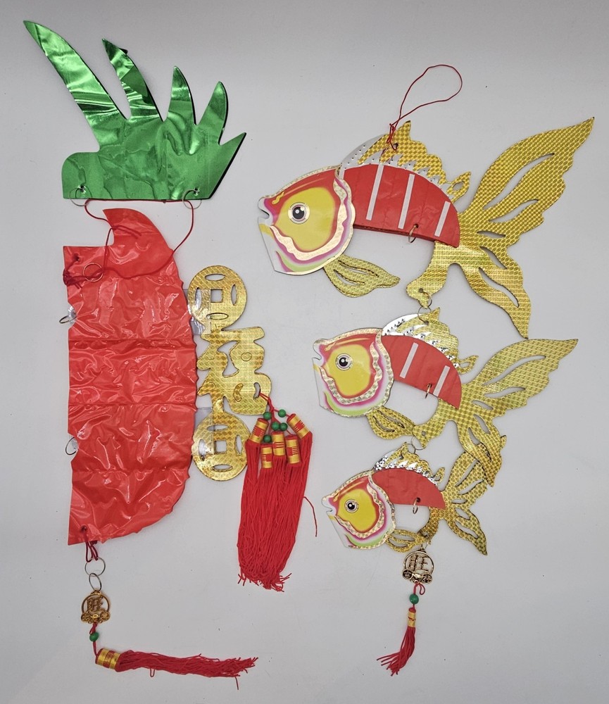 Chinese New Year Lantern Decorations PAIR ~ Fish Lanterns & Pineapple LARGE