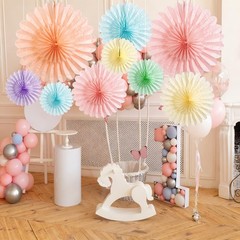 Huge Pastel Hanging Paper Fans Macaron Rainbow Classroom Decor 9 PCS