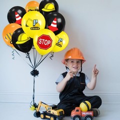 Construction Balloons, 12 Inch Black Yellow Orange Confetti Truck Constructio…