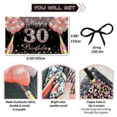 Happy 30th Birthday Decorations for Women Rose Gold, Cheers to 30 Years Birthday