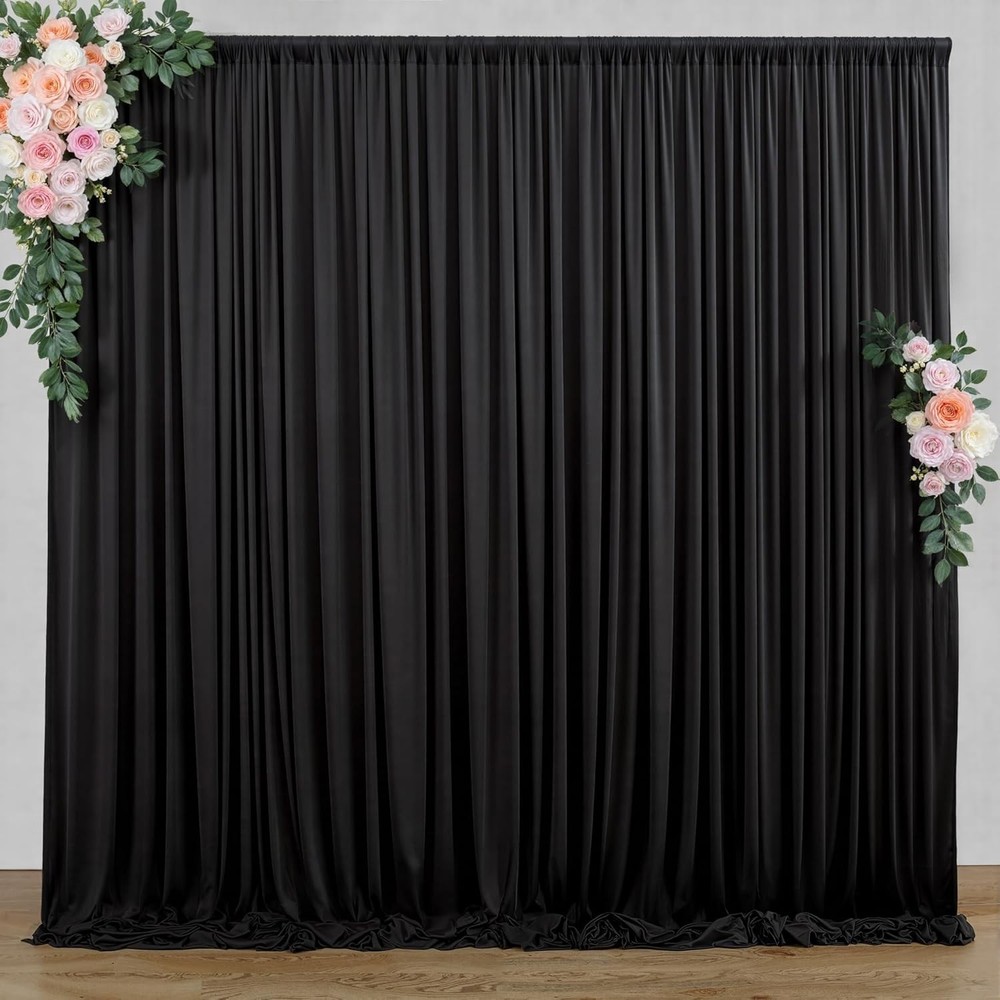 10 ft x 10 ft Wrinkle Black Backdrop Curtain for Parties, Polyester Black Photo