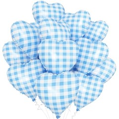 Blue White Checkered Heart Balloons,12Pcs 18Inch Light Heart Shaped Blue Grid