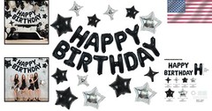 Complete Black Happy Birthday Balloon Set with 16 Inch Letter & Star Balloons