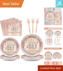 Elegant 40th Birthday Party Supplies Set – 96PCS Rose Gold Plates and Napkins
