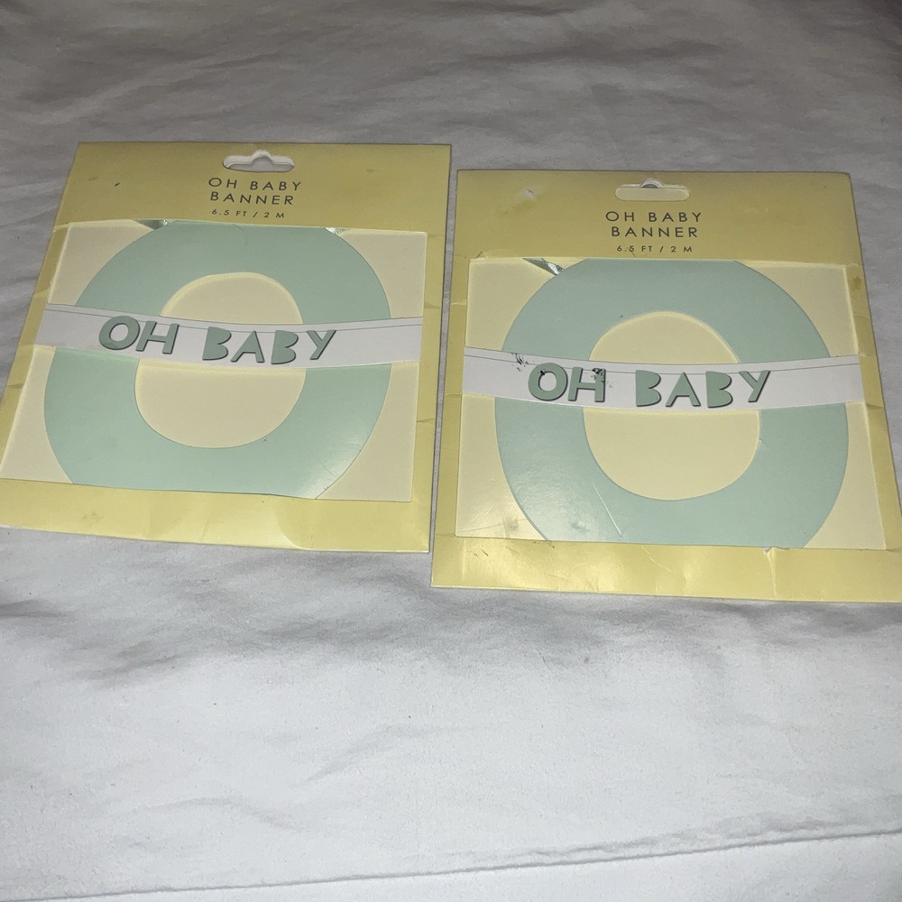 Baby Shower Banner By Table Fun Oh Baby 6.5 FT Banner Pastel Green X2 Brand New
