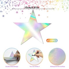 120 PCS Iridescent Five Star Cutouts Double Printed Paper Star Decorations St…