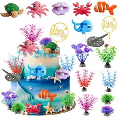 Ocean Cake Toppers Under The Sea Animal Decorations Birthday Party 15 PCS