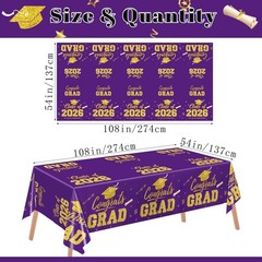 Graduation Decorations 2026, Purple and Gold Graduation Tablecloths, 2 Pack Cong
