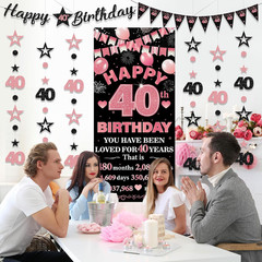 40Th Birthday Decorations Banner Women – 9 Pcs Rose Gold Black Happy 40Th Bday B