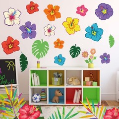 200 Pcs Summer Hawaiian Hibiscus Palm Leaves Paper Cutouts Glue Point Luau
