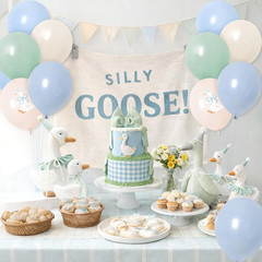 One Silly Goose Birthday Decor Balloons for Boy, 60PCS 12 Inch Pastel Blue Green