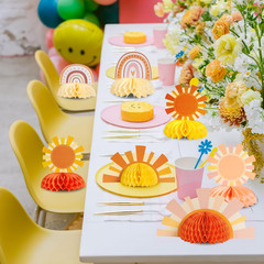 9PCS Boho Sun Honeycomb Centerpieces Boho Rainbow Party Decorations First Trip a