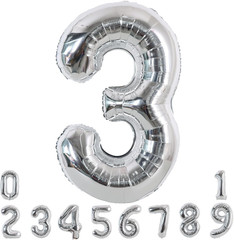 40 Inch Silver Large Numbers Balloons 0-9, Number 3 Digital 3 Helium Balloons, F