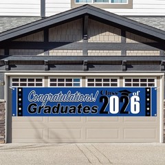 2026 Graduation Decorations Blue and Black Graduation Banner Large Congratulati.