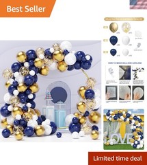 Navy Blue Gold Balloons Garland Kit, 120 pcs Navy and Gold Confetti White Bal…