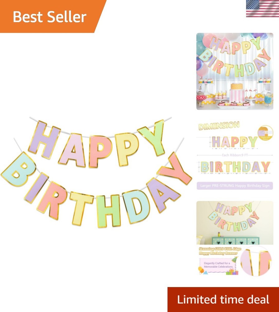Happy Birthday Banner – 9ft Pre-Strung Happy Birthday Sign for Women, Men, Gi…