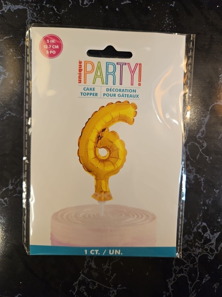 Number 6 Cake Topper Ballons. 5 Inches Tall.