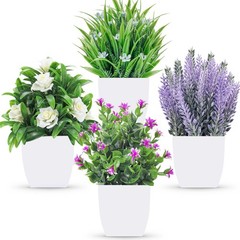 Der Rose 4 Pack Fake Plants Small Artificial Potted 7.18″H × 2.56″W, White
