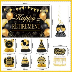 Retirement Party Decorations for Men Women Black Gold Happy Retirement Banner…