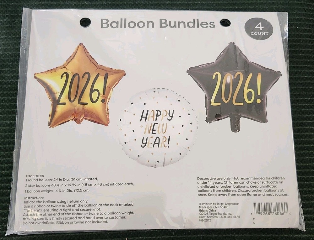 Happy New Year 2026 Balloon Bundle Set, 4 Balloons, Target