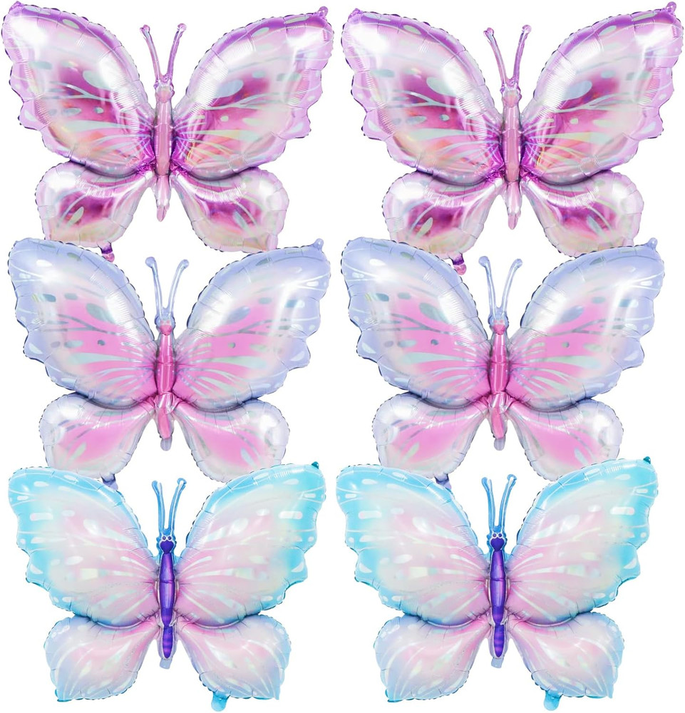 6 Pieces 39 Inches Butterfly Balloons – Large Gradient Butterflies Foil Mylar…