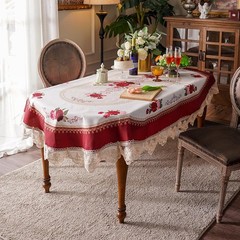 SUTAVIA Lace Embroidered Table Cloth Oval Farmhouse Table Cover Classic Antique