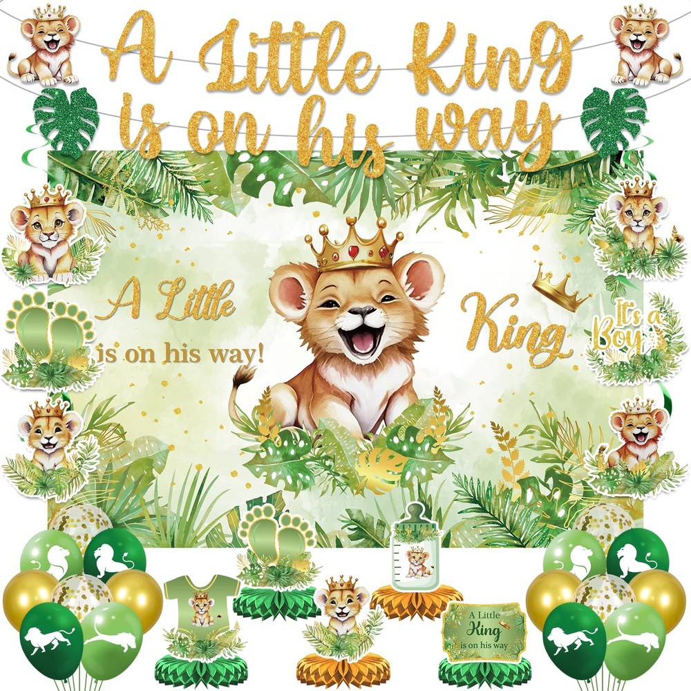 Lion Baby Shower Party Decorations A Little King is on His Way Banner Lion De…