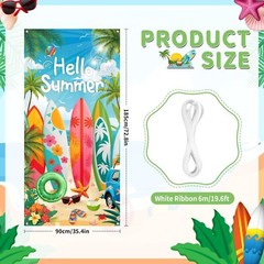 Hello Summer Decorations Beach Surfboard Slippers Door Banner Gift 35″x73″