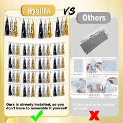 4P Black Gold Silver Foil Fringe Metallic Tassel Garland, Tassels Banner Stre…