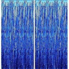 2 Pack 3.28 ft x 6.56 ft Blue Tinsel Curtain Party Backdrop Decorations,