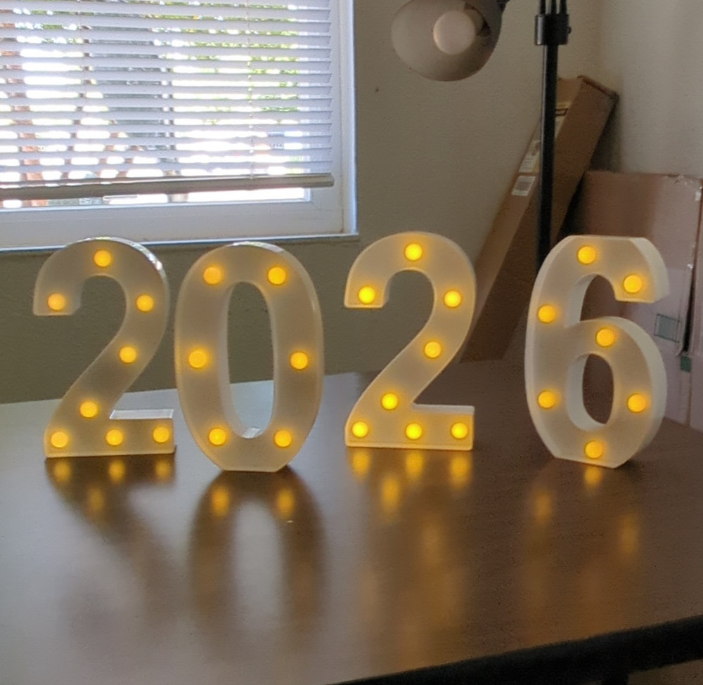 2026 Lighted Marquee Numbers Tabletop Sign New Year, White Plastic