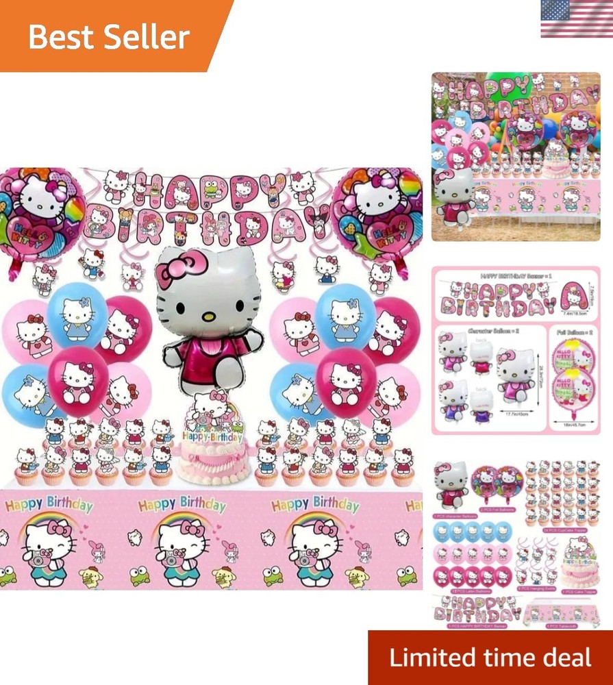 48Pcs – Kitty Birthday Party Decorations Set, with Banner, Balloons, Cake Top…