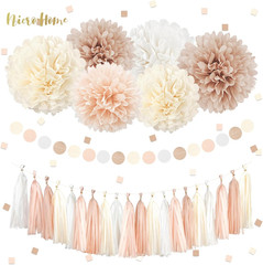 Boho Wedding Decorations, 28PCS Rustic Neutral Creamy White Tissue Paper Pom Pom