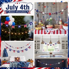 2 Pack Patriotic Wood Bead Garland with Felt Stars Flags July 4th Decor