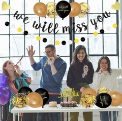 Black Gold Farewell Party Retirement Decorations Set We Will Miss You Banner Kit