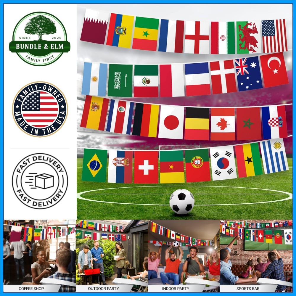Vivid Flag Bunting for World Cup Parties, 33 Feet of Soccer Celebration Decor