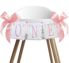 Pink and White Bow First Birthday High Chair Banner Pink Bow One High Chair G…