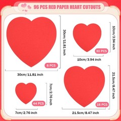 96 Pcs Red Heart Cutouts Assorted Size Paper Hearts Shape Cutouts Valentines …