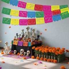 OHOME Dia De Los Muertos Decorations – Papel Picado Banner Streams Multicolor